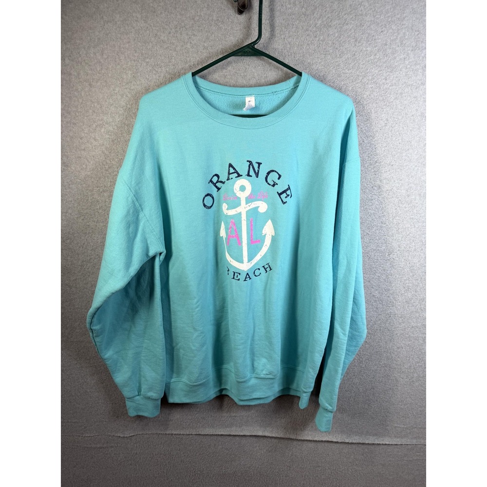 Jerzees Sweatshirt Mens Large Blue Pullover Crewneck Fleece Orange Beach AL